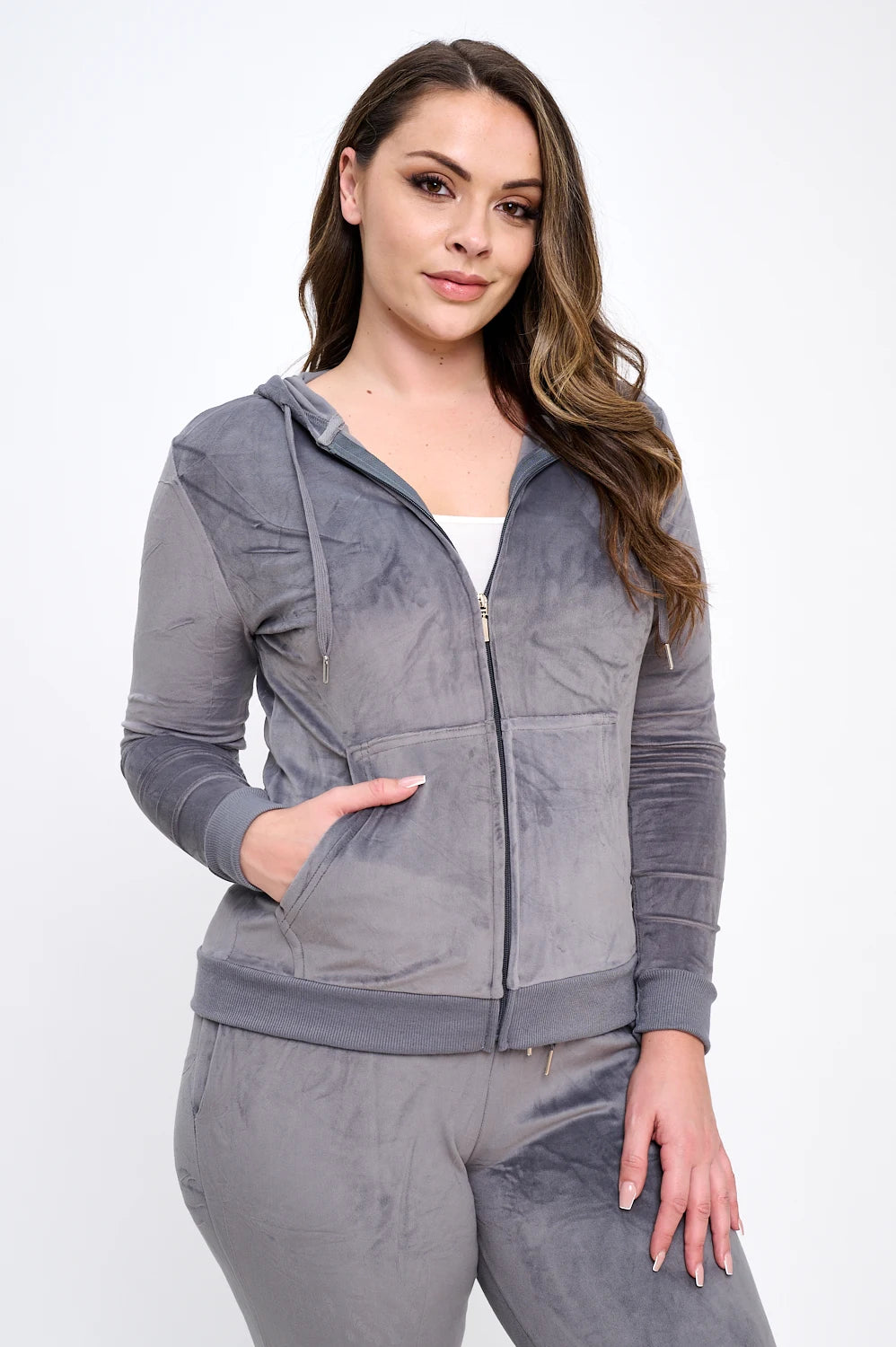 2 Piece Women's Velour Velvet Super Stretch Tracksuit Set