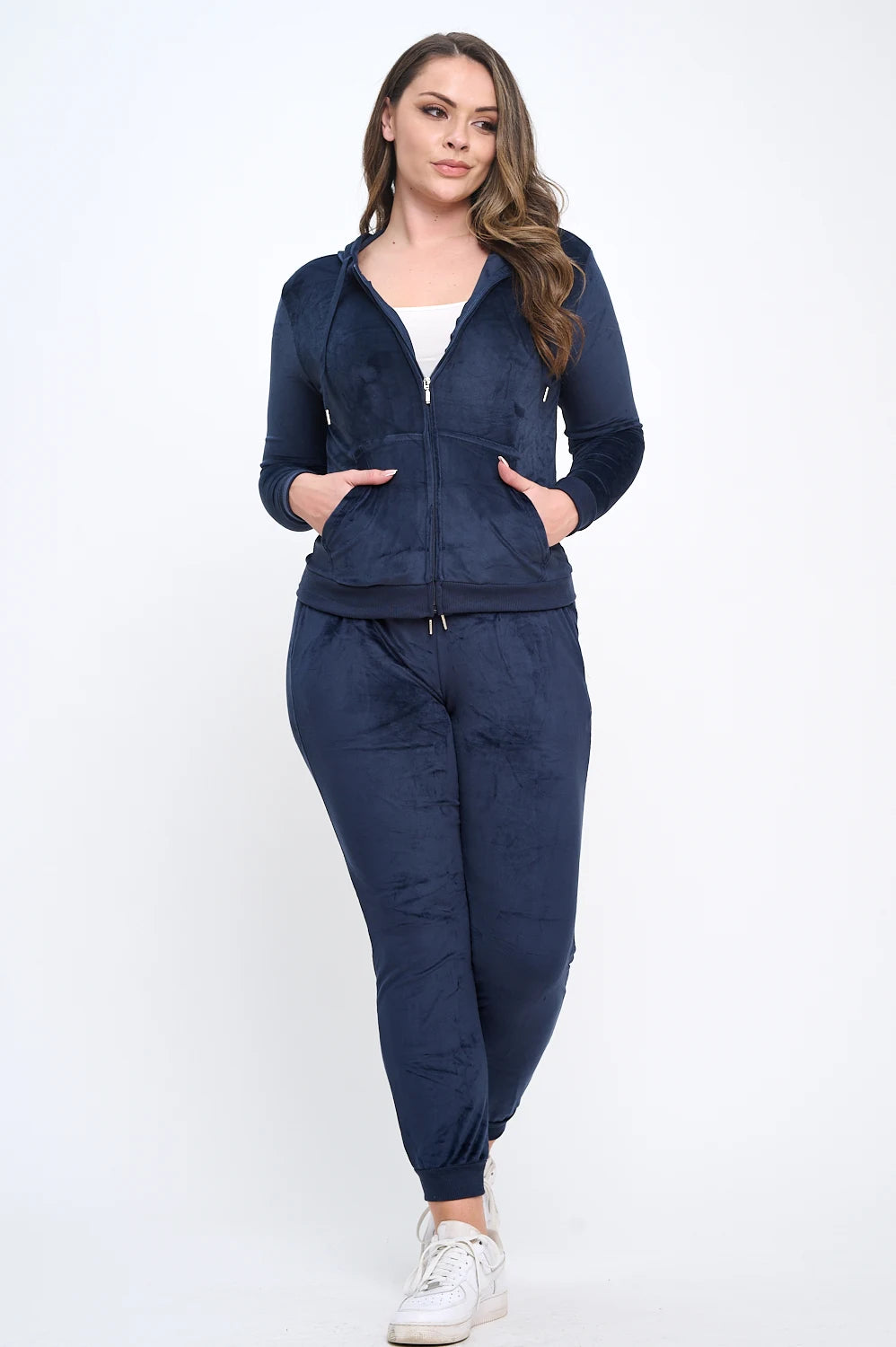 2 Piece Women's Velour Velvet Super Stretch Tracksuit Set