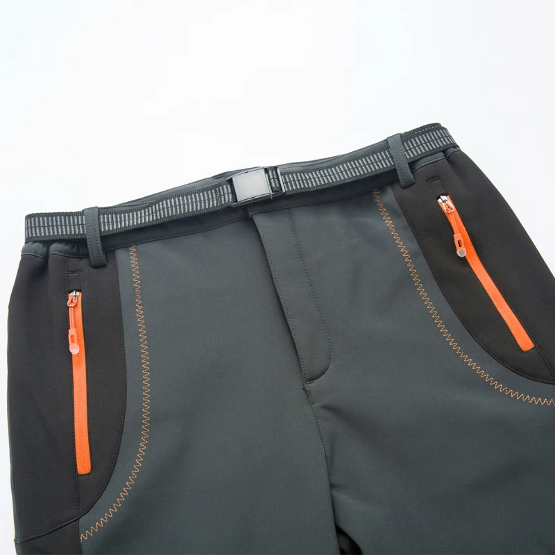 LNGXO Thick Warm Fleece Hiking Pants for Men Winter Waterproof Windproof Outdoor Soft Shell Rain Trousers for Trekking Camping and Skiing