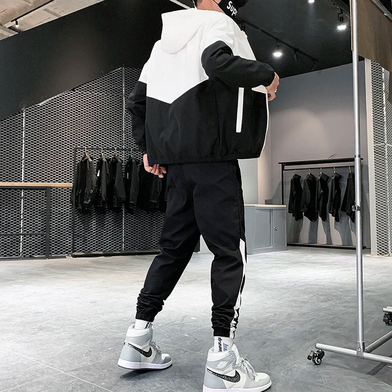2025 Men Tracksuit Casual Joggers Hooded Sportswear Jacket and Pants 2 Piece Set Hip Hop Running Sports Suit