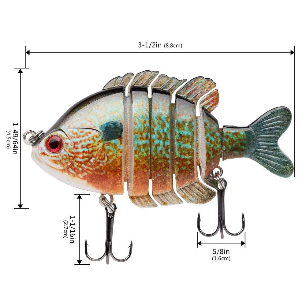 Bassdash SwimPanfish Multi Jointed Panfish Bluegill Swimbaits Topwater Hard Bass Fishing Crank Lure 24g 8.8cm 4 Colors