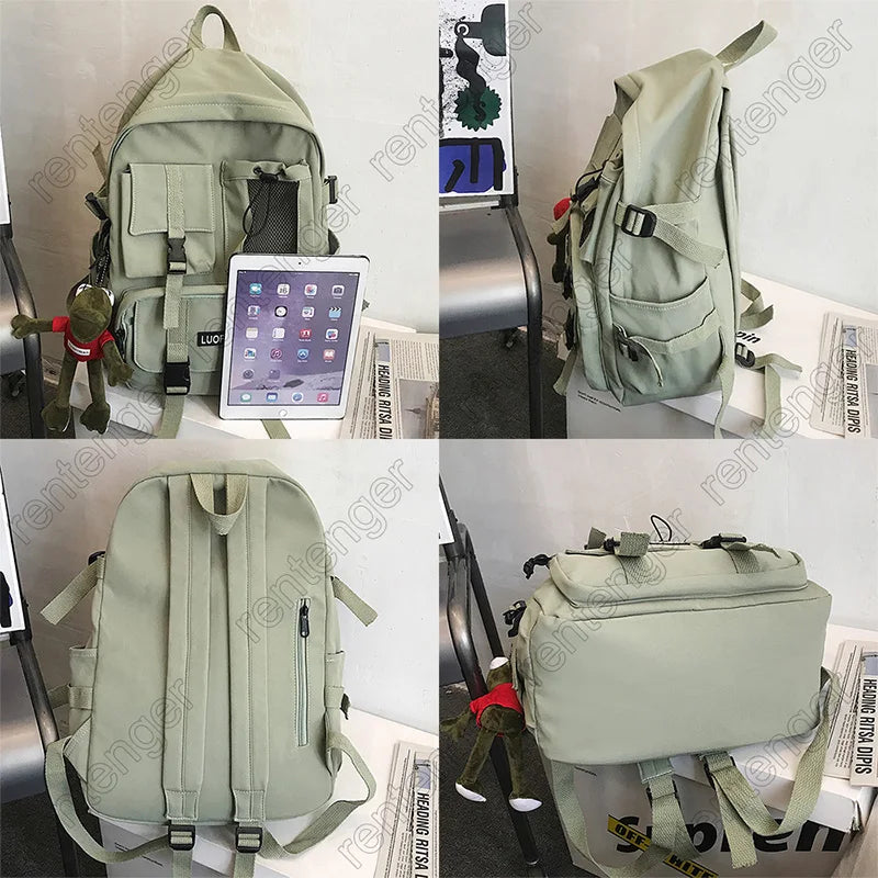 Multiple Pocket Canvas Backpack for Men and Women with Buckle Design Teenager Laptop School Bag