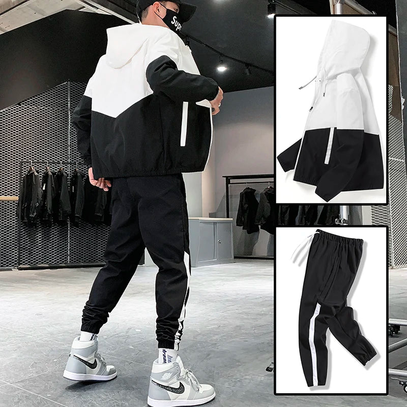 2025 Men Tracksuit Casual Joggers Hooded Sportswear Jacket and Pants 2 Piece Set Hip Hop Running Sports Suit