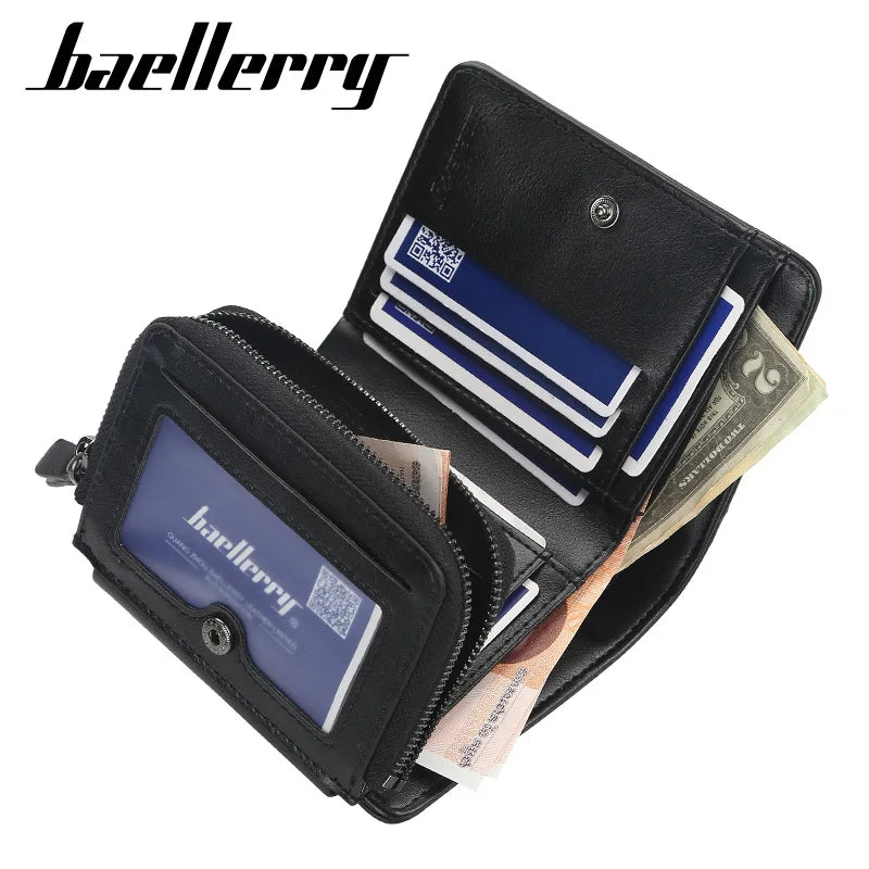 New Leather Men Wallet High Quality Zipper Short Design Card Holder Vintage Coin Holder