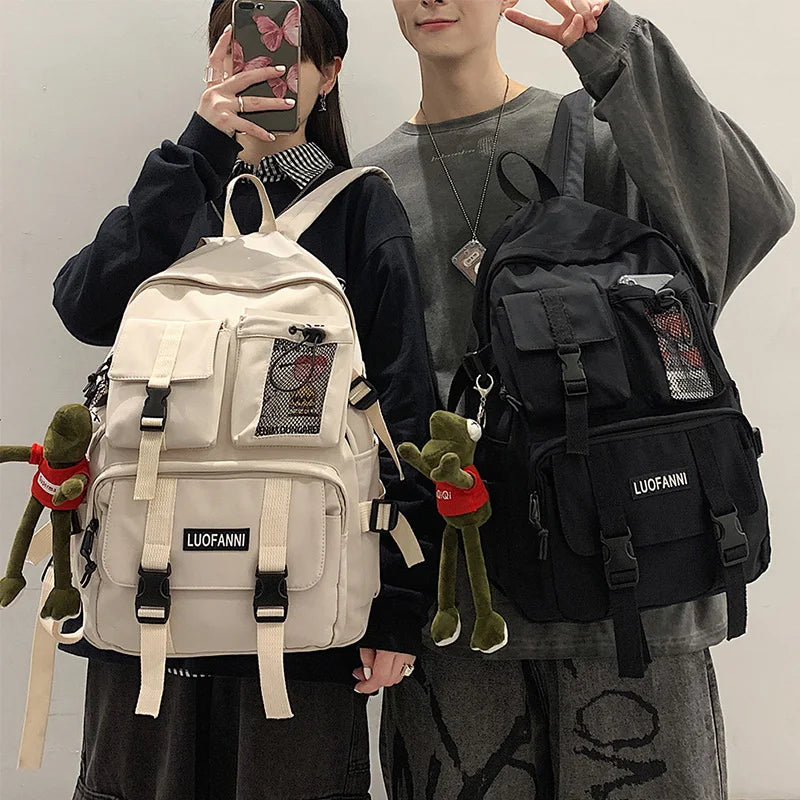Multiple Pocket Canvas Backpack for Men and Women with Buckle Design Teenager Laptop School Bag