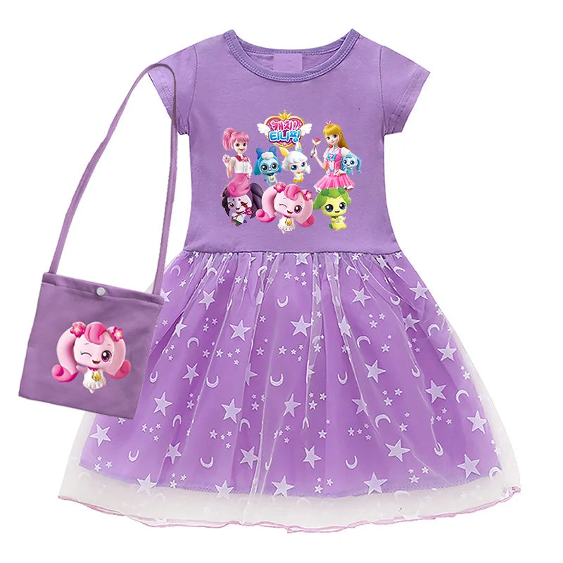 Kids Cotton Knee-Length Dress for Girls Birthday Party Princess Costume Halloween Cosplay