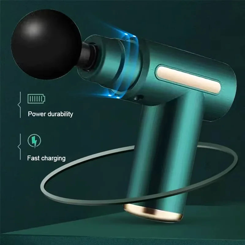 Portable Fascial Massage Gun With LED Touch Electric Percussion Pistol Massager For Body Relaxation And Replaceable Massage Head