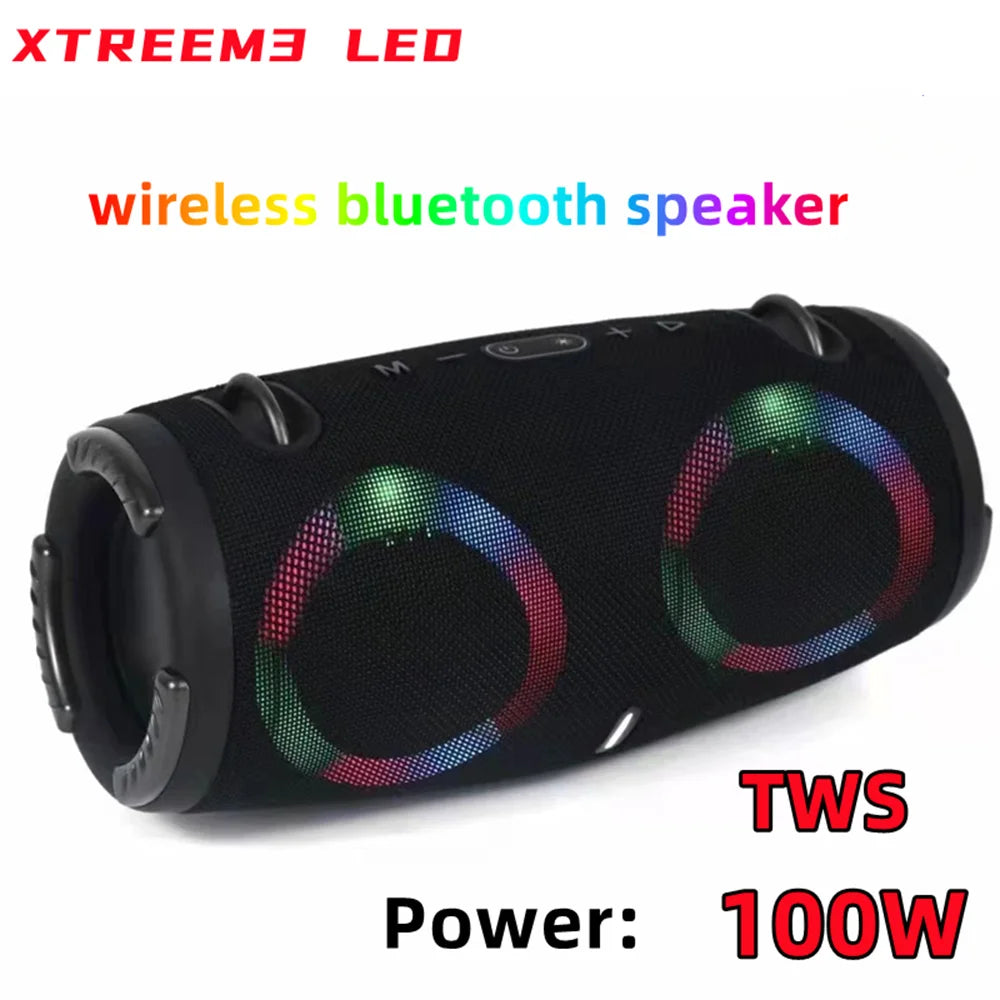 Portable Waterproof 100W High Power Bluetooth Speaker with RGB Colorful Light Wireless Subwoofer 360 Stereo Surround TWS FM Boom Box