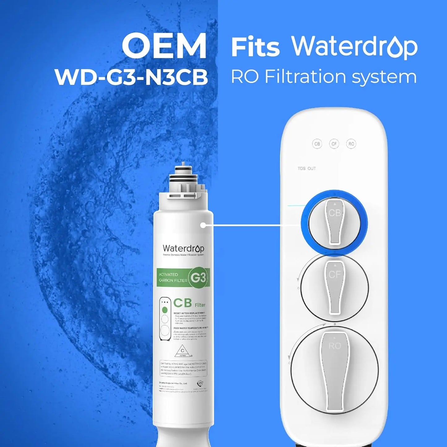 Waterdrop WD-G3-CB Filter, Replacement for WD-G3-W, WD-G3P600 and WD-G3P800-W Reverse Osmosis System, 1-year Lifetime