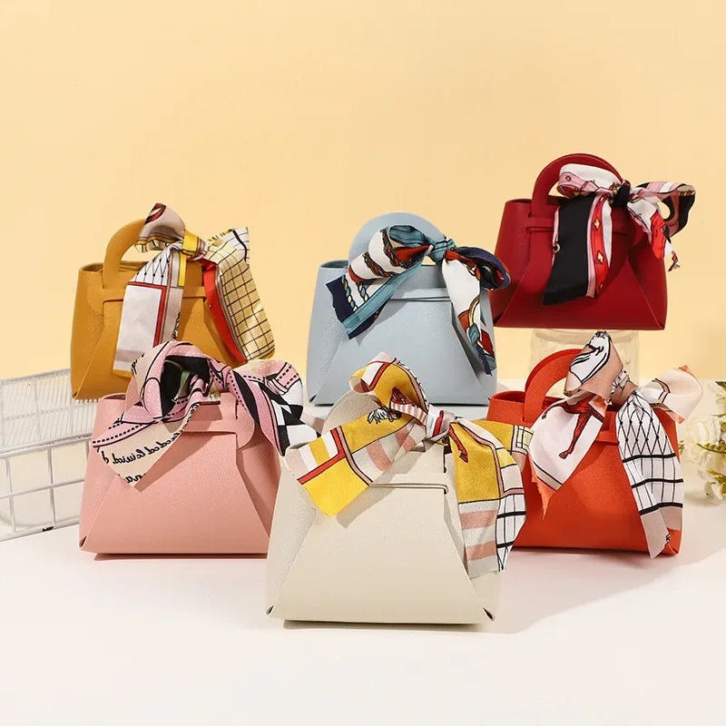 10 Pieces Pink Leather Wedding Favour Bags Mini Handbags with Ribbon for Candy Packaging Party Decor