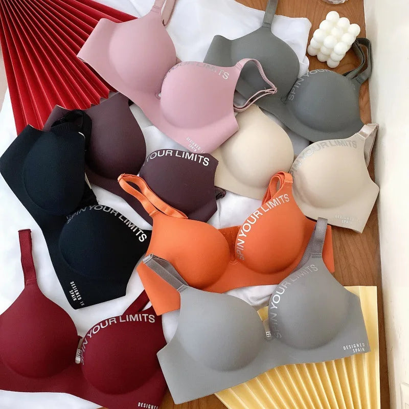 Summer Thin One Piece Seamless British Letter Bra No Wire Adjustable Underwear for Women