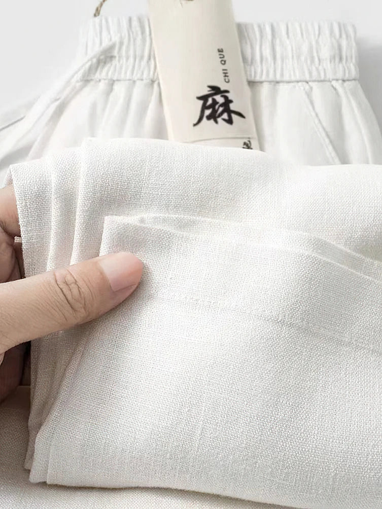 Straight Casual Cotton Linen Pants for Men Wide Leg Lightweight Baggy Cotton Sweatpants Male Walking Jogger Trousers