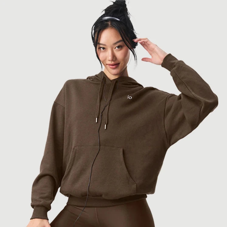 LO Casual Versatile Pure Cotton Pullover Hoodie Sports Outdoor Top Long Sleeved Hooded Solid Color Loose Autumn/winter Hoodie