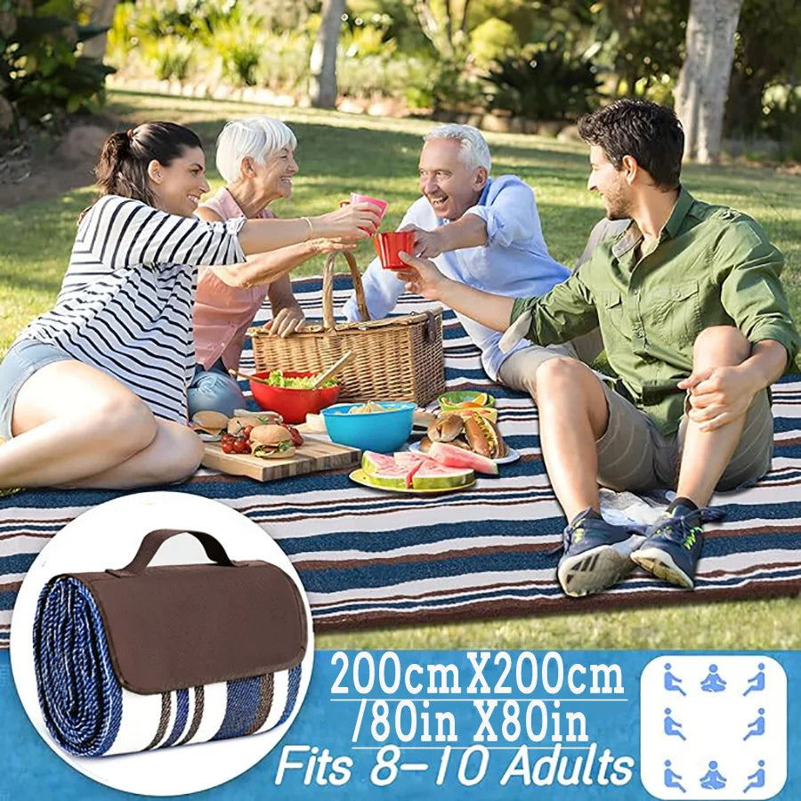 Waterproof Sandproof Foldable Outdoor Extra Large Picnic Blanket Fashion Handy Tote Beach Mat for Spring Summer Camping