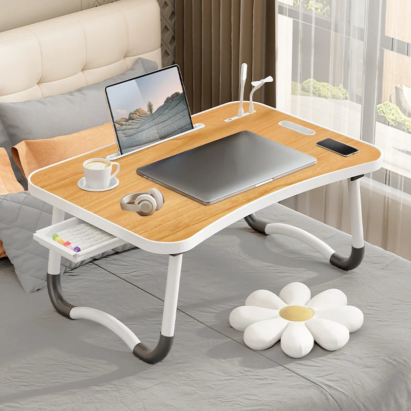 Portable Laptop Desk with USB Light Small Fan Cup Holder Tablet Slot and Lifting Handle Foldable Laptop Table for Working