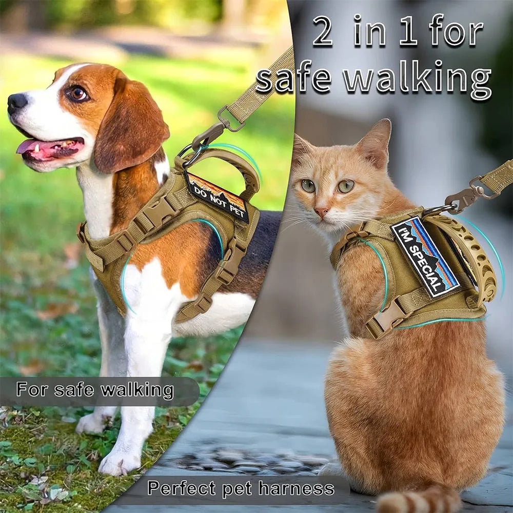 Tactical Cat Dog Harness Leash Adjustable Pet Vest Soft Mesh Training Puppy Straps with Handle for Large Cats