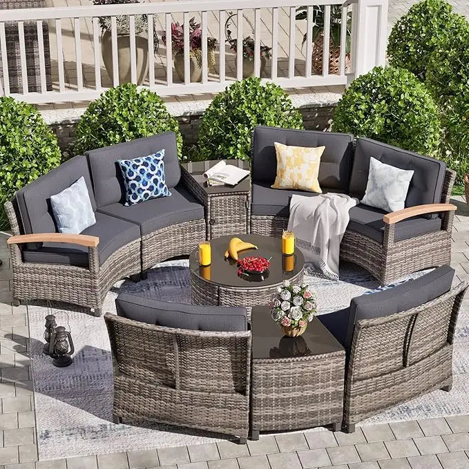 ANGDUO Outdoor Half Moon Patio Furniture Set With Rattan