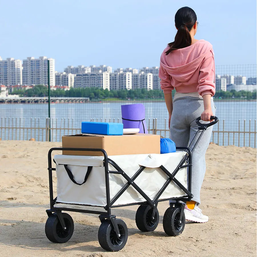 Collapsible Folding Utility Beach Cart Wagon Heavy Duty Large Capacity Portable Garden Camping Trolley
