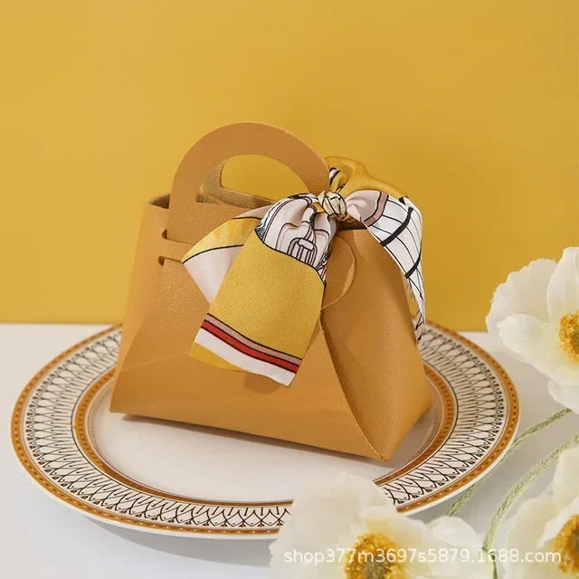 10 Pieces Pink Leather Wedding Favour Bags Mini Handbags with Ribbon for Candy Packaging Party Decor