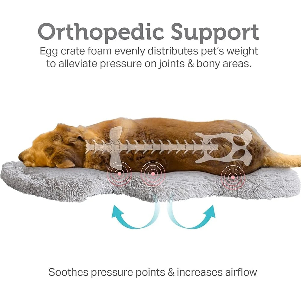 Non Slip Orthopedic Dog Bed Faux Fur Washable Rug Mat Soft Low Profile Design Joint Pain Relief Comfort