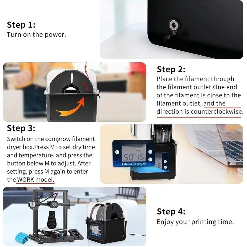 3D Printer Filament Dryer Box and Storage for PLA PETG ABS Filaments Compatible with 1.75mm and 2.85mm Filament Dehydrator Spool Holder