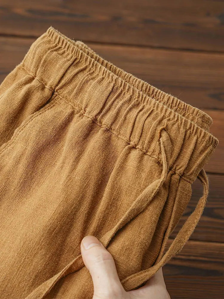 Casual Cotton Linen Chino Pants for Men Wide Leg Lightweight Baggy Cotton Sweatpants Male Walking Jogger Trousers Work
