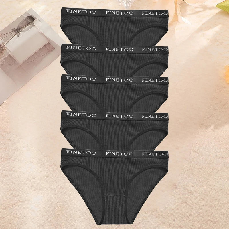 Finetoo 5PCS Set Women Letter Underpants Cotton Underwear Panties Lingerie Ladies 9 Solid Colors M-XXL Sexy Briefs