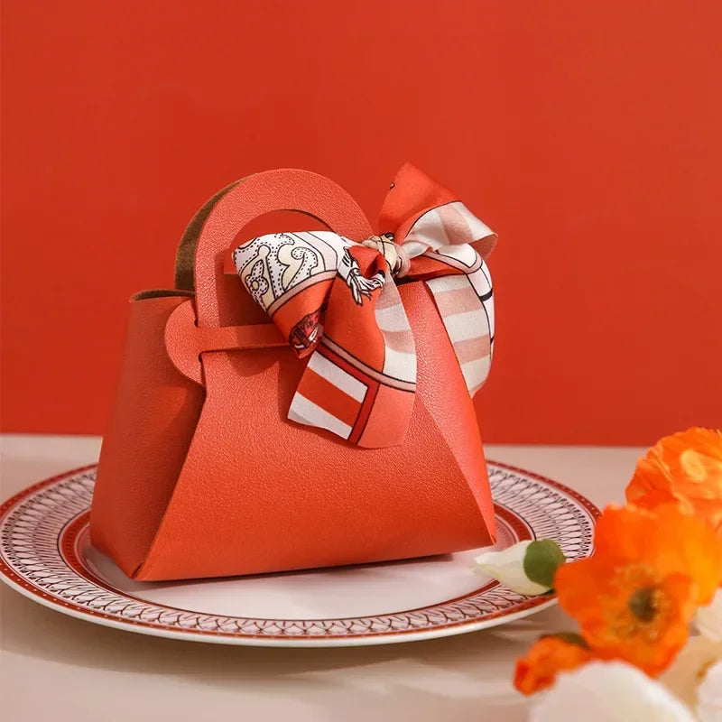 10 Pieces Pink Leather Gift Bags for Weddings and Events Mini Handbags with Ribbon Candy Packaging Box Party Decor