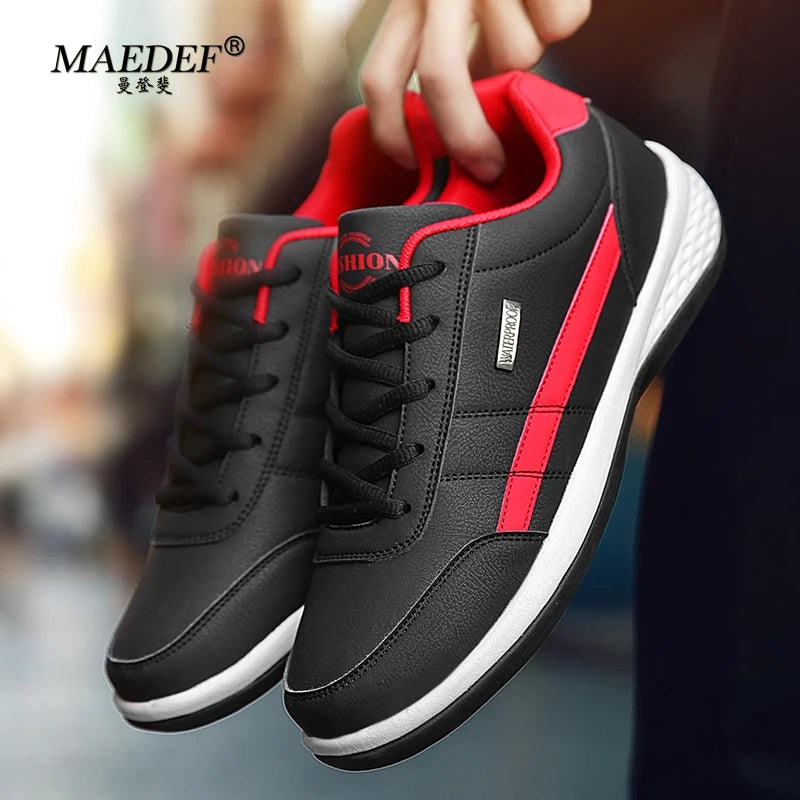 MaeDef Men's Waterproof Leather Sneakers Comfortable Lace Up Casual Footwear Vulcanized Shoes