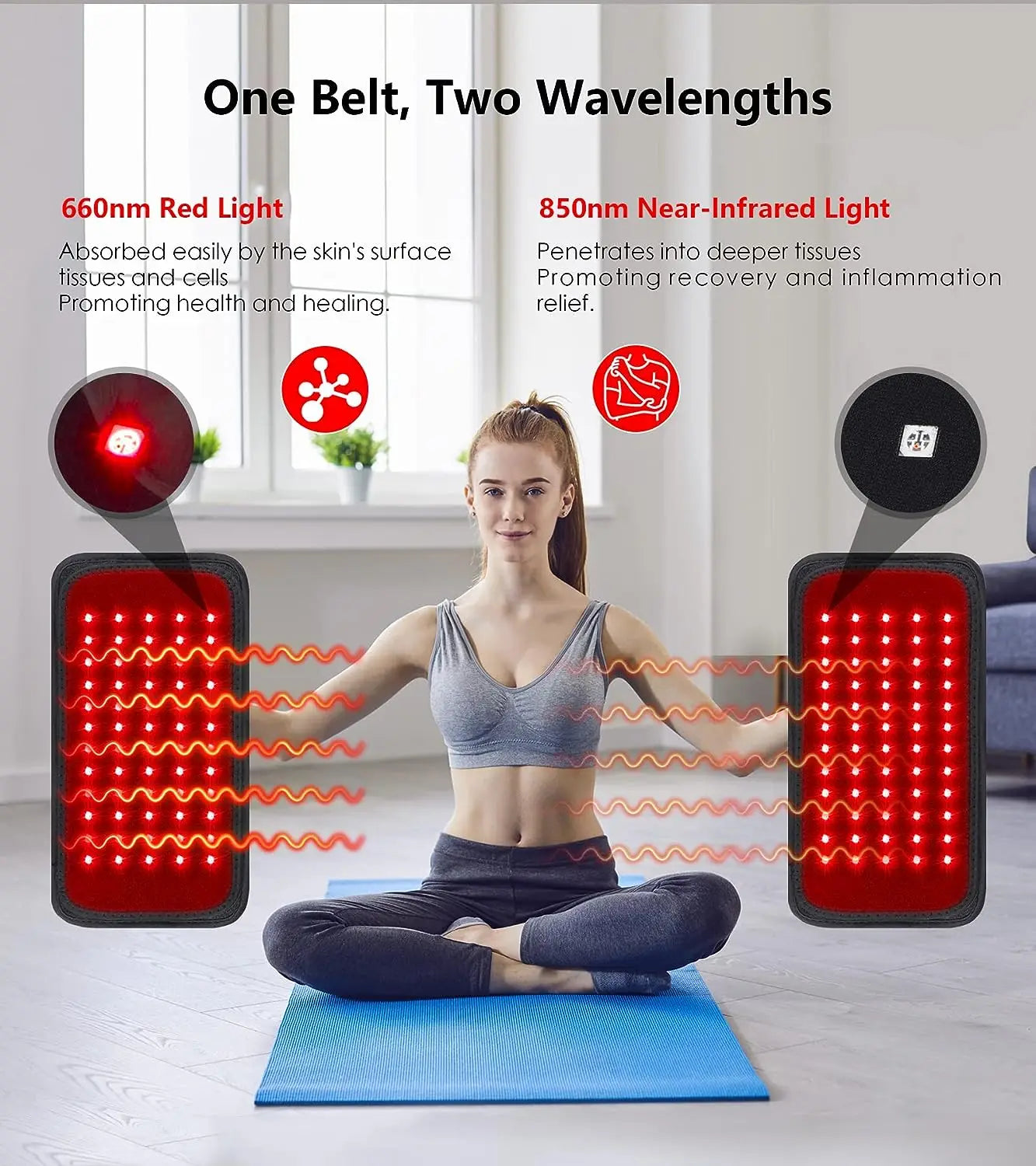 60 LEDs Red and Infrared Light Therapy Belt 850nm 660nm Back Fat Burning Wrap Slimming Machine Waist Heat Pad Full Body