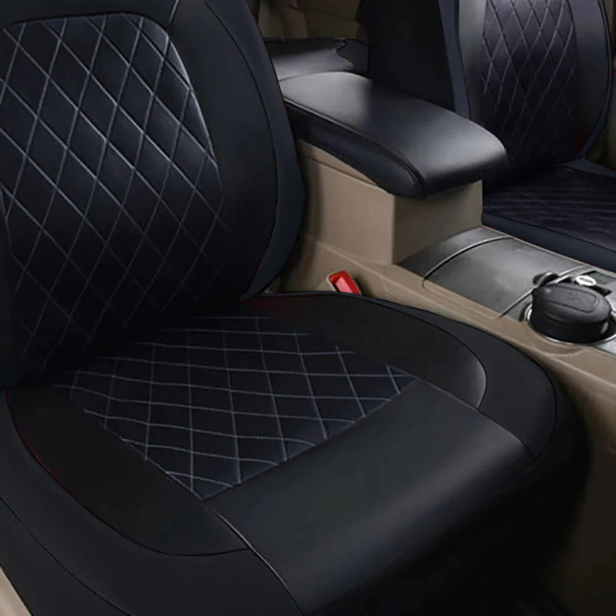 All Season Quilted PU Leather Car Seat Cover Full Surrounded Seat Protector Waterproof Universal Fit Sedan SUV Pickup Truck Seat