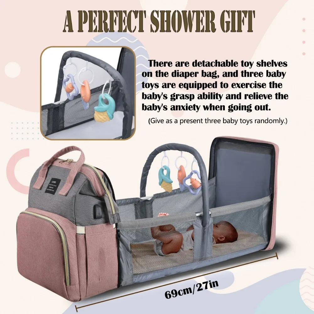 DHDH Lightweight Folding Diaper Bag Crib Maternity Backpack