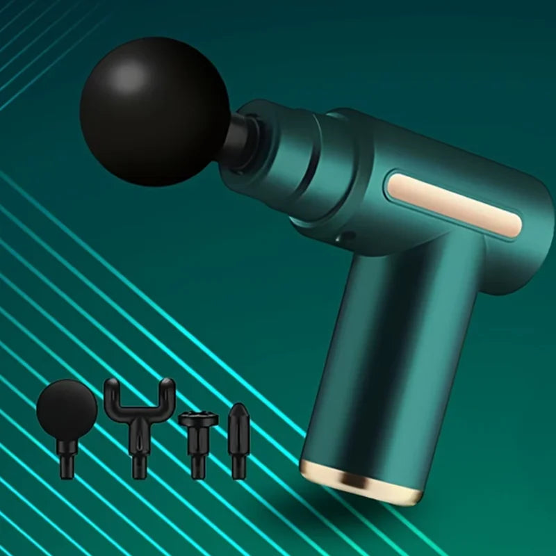 Portable Fascial Massage Gun With LED Touch Electric Percussion Pistol Massager For Body Relaxation And Replaceable Massage Head