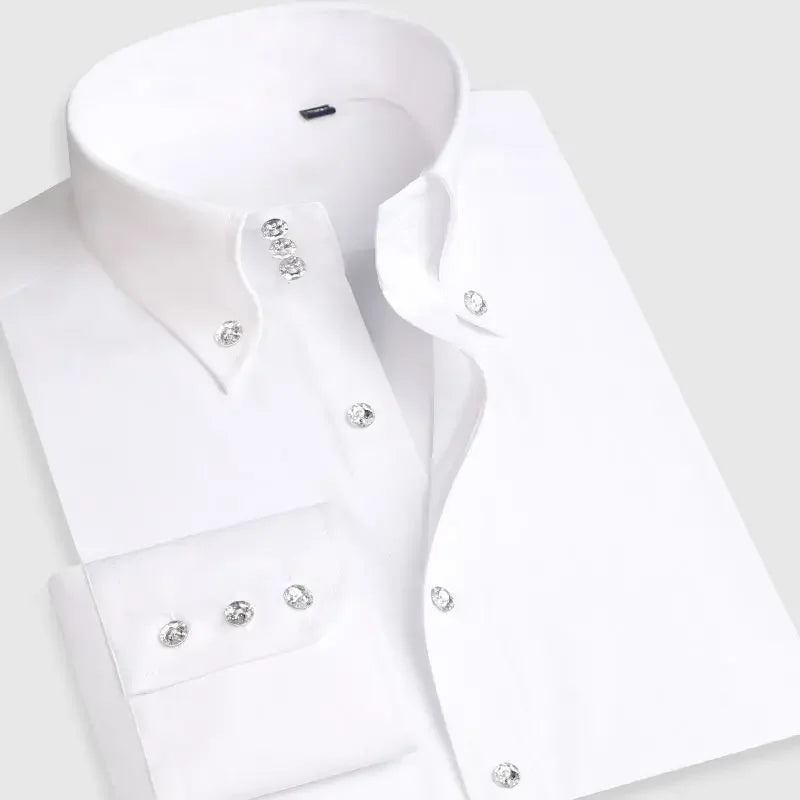 Premium Quality White Dress Shirts for Men Non Iron Wrinkle Resistant Long Sleeve Solid Cotton Polyester