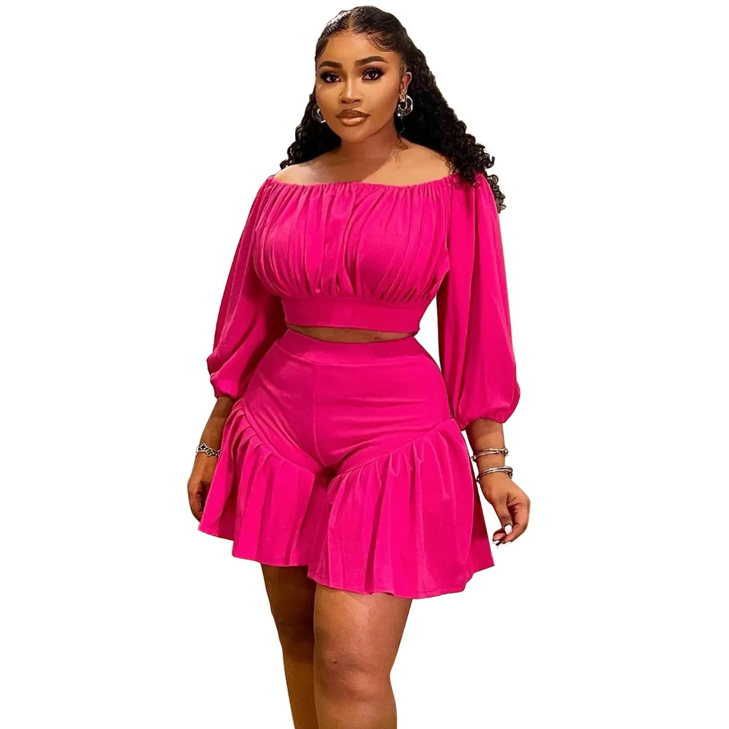 CM YAYA Plus Size Women's Long Sleeve Set Regular Fit O Neck Knit Polyester Spandex