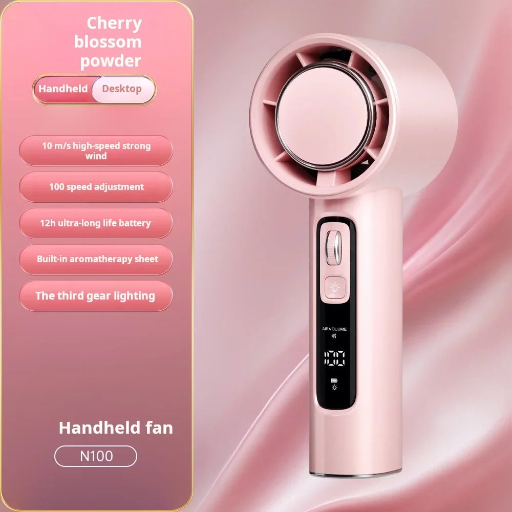 High Speed Handheld Fan with 5000mAh Battery 100 Speed Settings Stepless Motor LED Flashlight and Battery Indicator