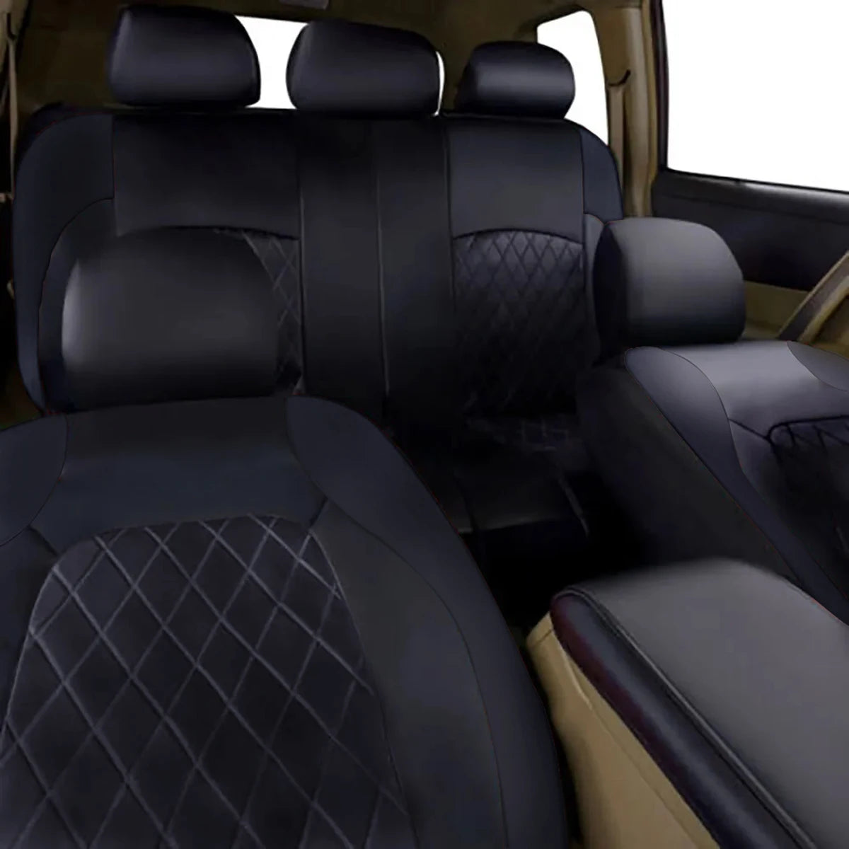 All Season Quilted PU Leather Car Seat Cover Full Surrounded Seat Protector Waterproof Universal Fit Sedan SUV Pickup Truck Seat