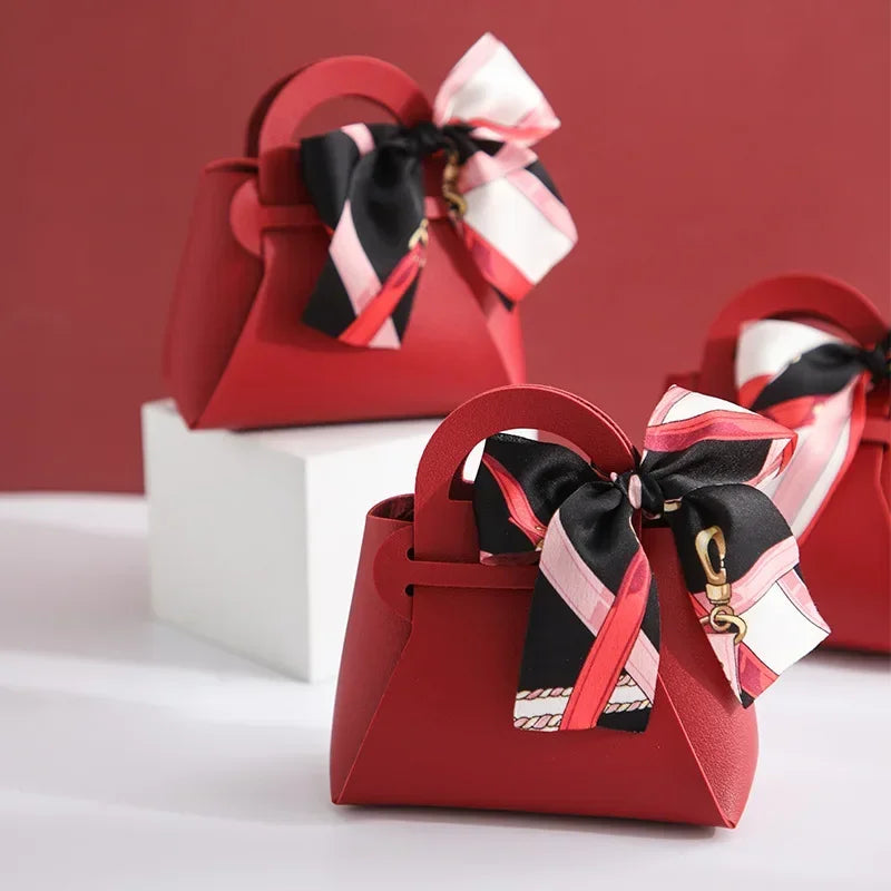 10 Pieces Pink Leather Wedding Favour Bags Mini Handbags with Ribbon for Candy Packaging Party Decor