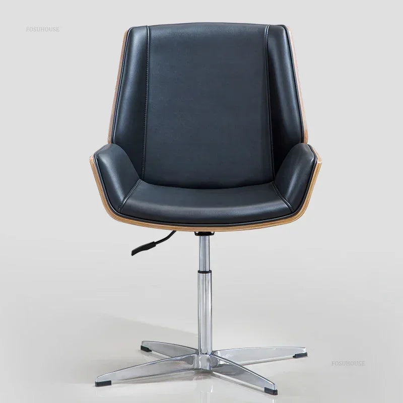 Modern Wooden Swivel Chair Home Leisure Leather Computer Chair Luxury Gaming High Back Office Chair Bedroom Furniture