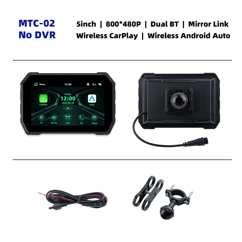 EKIY 5 Inch Wireless CarPlay and Android Auto Portable Motorcycle GPS Navigation Display Screen