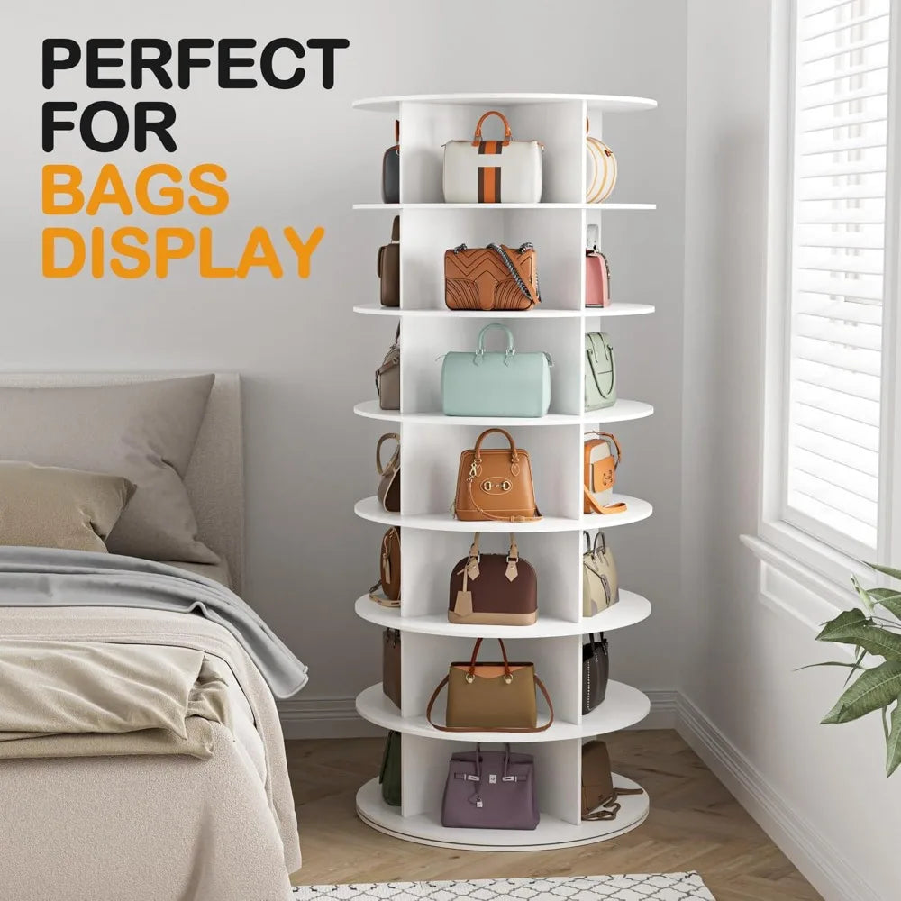 Rotating Shoe Rack Tower 7 Tier Organizer Vertical Spinning Shoe Display Lazy Susan 360 Degree Revolving White Shoe Rack Storage
