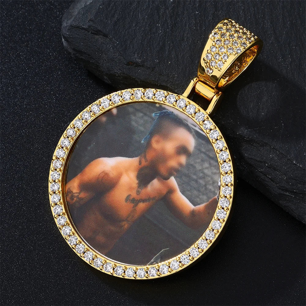D Z New Custom Photo Pendant Big Size Solid Back 4 Millimeter Width Stones Side Hip Hop Jewelry Personalized Cubic Zircon Chains Gift
