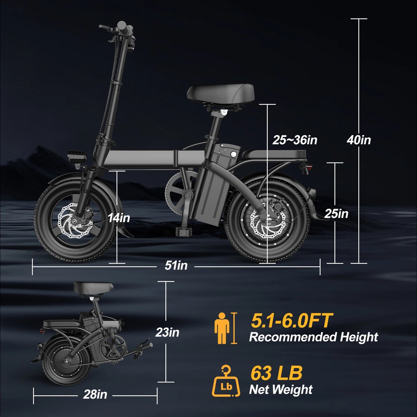 Max Speed Peak 750W Electric Bike Folding 48V 20MPH