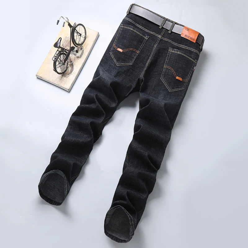 New Men Light Luxury Stretch Slim Fit Pants Comfortable Soft Business Fashion Straight Casual Denim Trousers