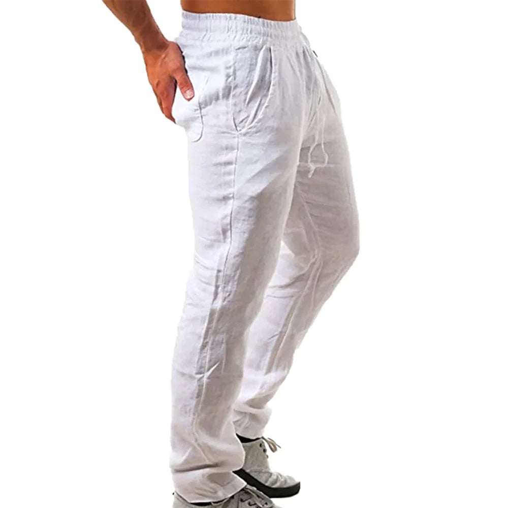 Men's Breathable Cotton Linen Pants for Autumn Solid Color Trousers Fitness Streetwear Sizes S to 3XL