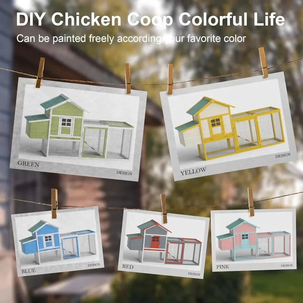 Outdoor Chicken Coop for 2 to 4 Chickens Wooden Hen House Poultry Pet Hutch Run Cage with Waterproof Asphalt Roof and Wire Fence 80 Inches