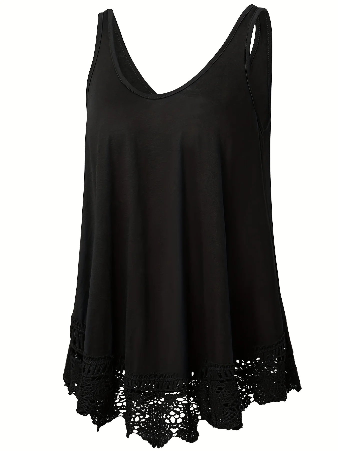 2025 Selected Style Black Sleeveless Top with Lace Patchwork Comfortable Round Neck Design for Women