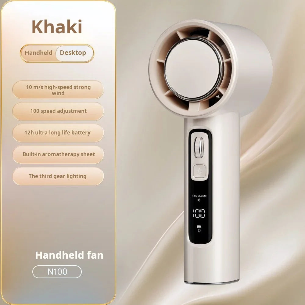 High Speed Handheld Fan with 5000mAh Battery 100 Speed Settings Stepless Motor LED Flashlight and Battery Indicator