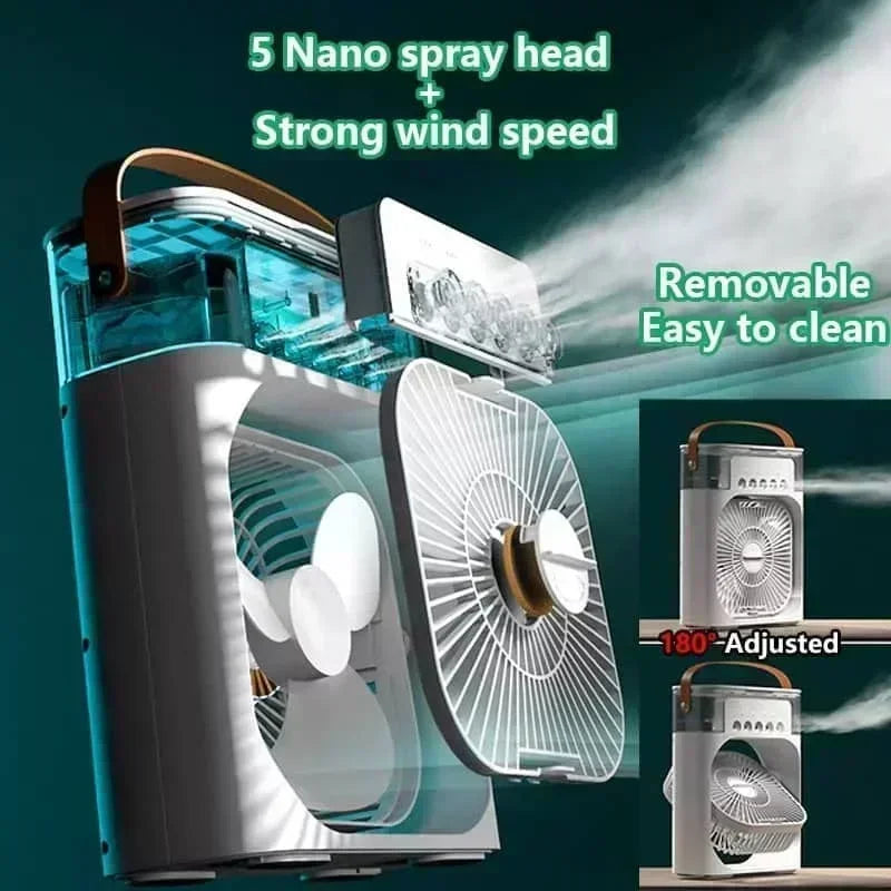 New 3 In 1 Mini Air Conditioner Household Fan with LED Night Light Portable Humidifier and Adjustable Air Flow for Office and Home