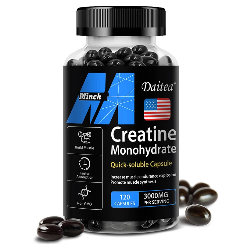 Creatine Monohydrate 3000 Mg Easy To Absorb Supports Strength Muscle 120 Capsules